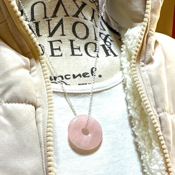 Pink Quartz worry stone sterling silver necklace/manifesting unconditional love - Picture 1 of 8